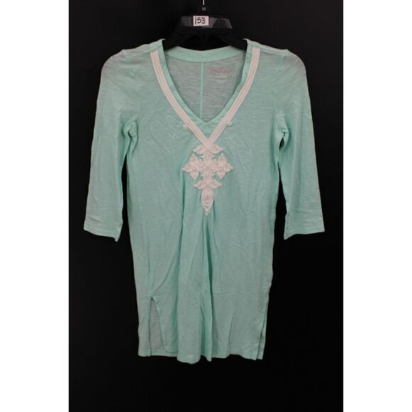Lilly Pulitzer Thea Tunic Top XS Sand Bar Blue Embroidered 100% Cotton - Picture 1 of 5